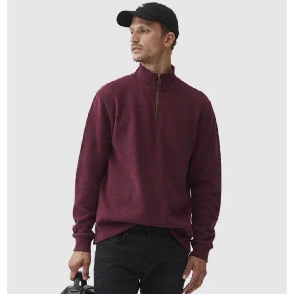 Rodd & Gunn Burgundy Quarter Zip Mock Neck Cotton Sweatshirt
